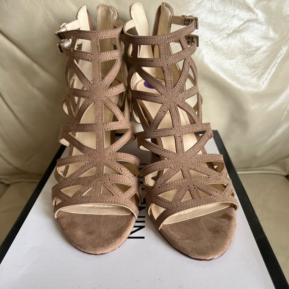 Nine West Taupe Cutout Strappy Heels